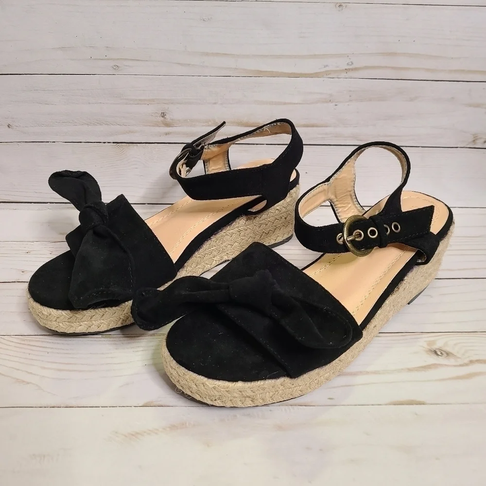 Chase + Chloe Gaston Platform Wedge Espadrille Sandals Black